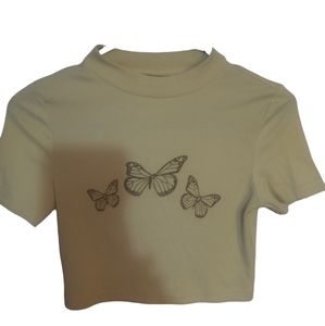 SHEIN Butterfly Print Rib-Knit Tee Size XS